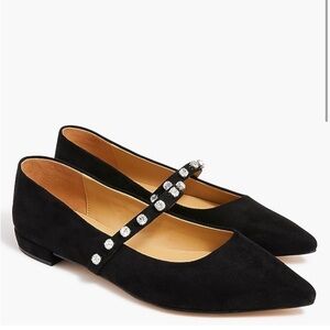 J. Crew Black Suede Jeweled Mary Jane Flats